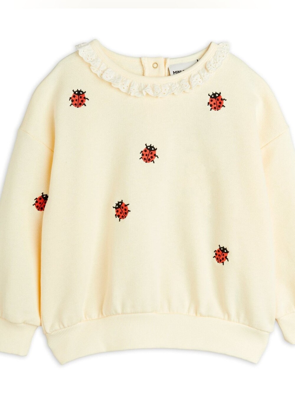 Mini Rodini Cream Ladybug Embroidered Sweatshirt with Lace Collar